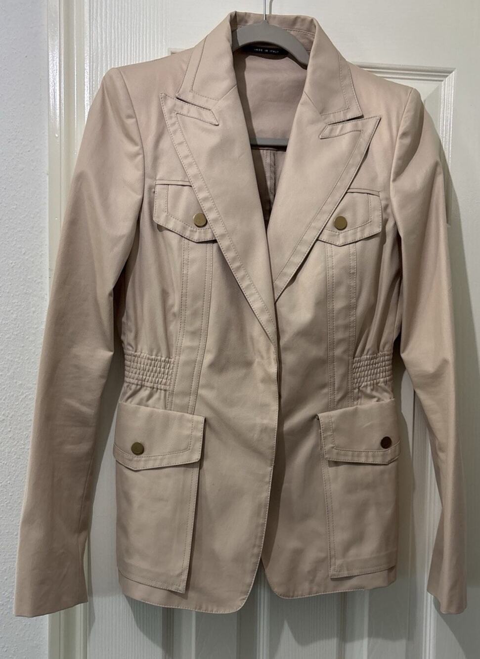 Vintage Gucci Jacket Cotton Safari Style Size 44 (US 8 / M Tan Gold Metal